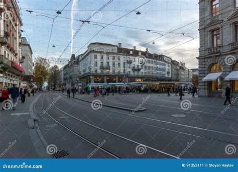 ZURICH, SWITZERLAND - OCTOBER 28, 2015: Bahnhofstrasse Street in Zurich ...