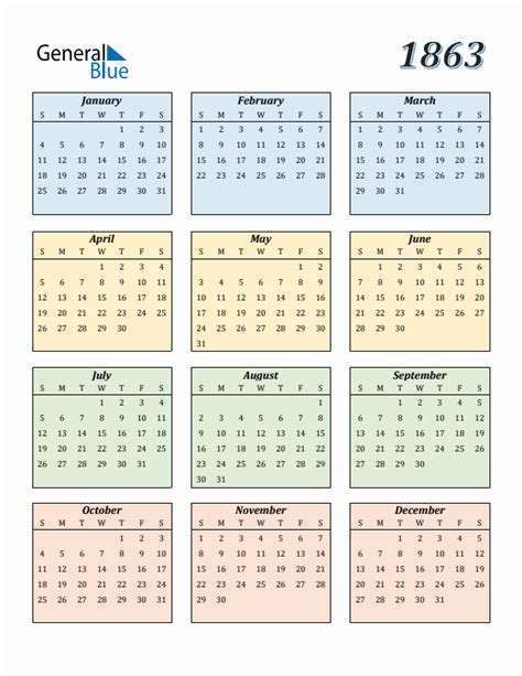 Free 1863 Calendars in PDF, Word, Excel