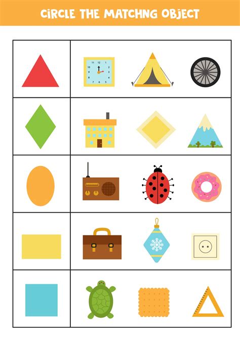 Worksheet for learning geometrical shapes. Matching objects. 3094911 ...