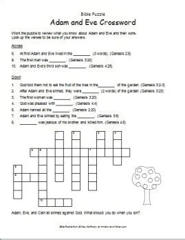 Bible Puzzle: Adam and Eve Crossword - Ministry To Children