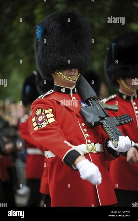 Scots guards in parade, Buckingham Palace, Westminster, London, UK ...