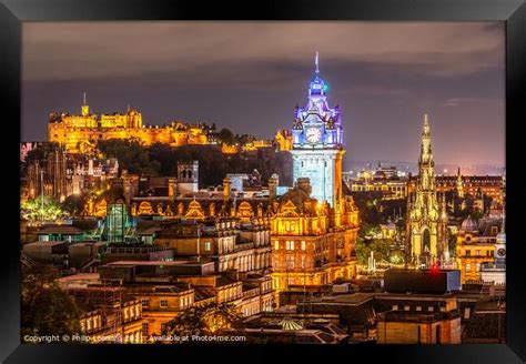 Edinburgh Scotland Skyline At Night. Picture Framed Wall Art in Colour ...