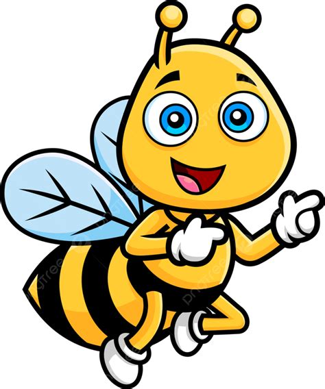 Cute Bee Cartoon Character Flying And Pointing, Wildlife, Insect, Mascot PNG and Vector with ...