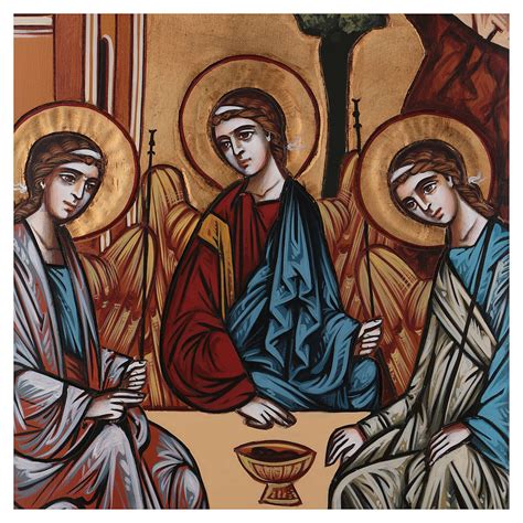 Holy Trinity icon on shaped wood panel with gold background 45x1 | online sales on HOLYART.co.uk