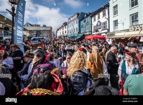 Brixham, UK. 29th Apr, 2023. Thousands of people, most dressed as pirates, enjoy the Brixham ...