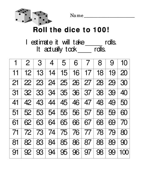 Free Math Dice Game Worksheets