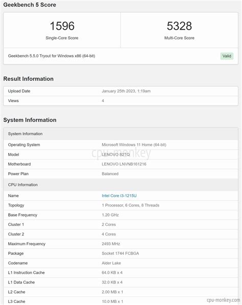 Intel Core i3-1215U Benchmark, prueba y especificaciones