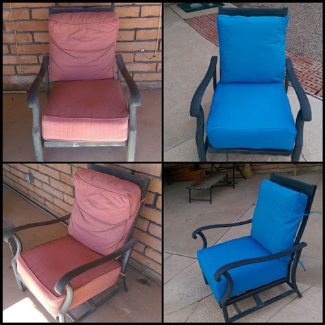 Reupholstered patio cushion covers with Velcro enclosures and tiebacks ...