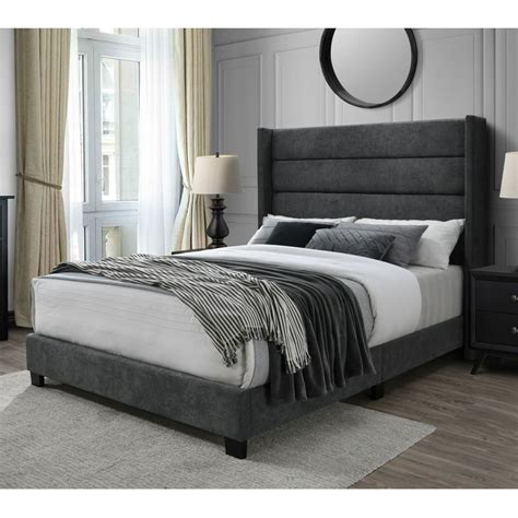 DG Casa George Tufted Upholstered Panel Bed Frame with Tall Horizontal Channel Wingback ...