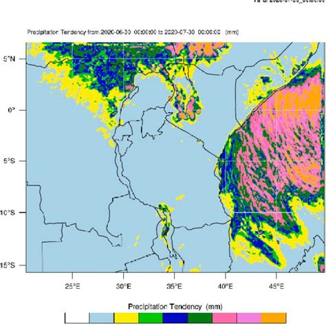 Example of a 30-day precipitation forecast for the month of July 2020 ...