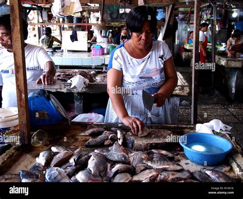 BINANGONAN, RIZAL, PHILIPPINES - NOVEMBER 8, 2018: A fish vendor sells ...