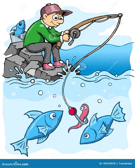 Pescatore Dal Mare Che Pesca Stile Del Fumetto Illustrazione di Stock - Illustrazione di scemo ...