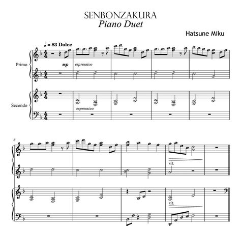 Senbonzakura Hatsune Miku Piano Sheet for Duet 4 Hands Arranged by ...