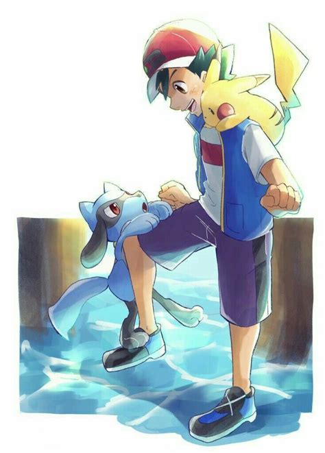 Ash Ketchum Fan Art | Ash with Pikachu and Riolu | Cute pokemon ...