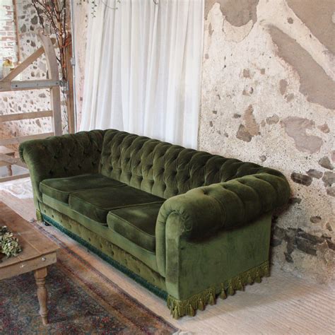 Green Velvet Chesterfield Three Seater Sofa