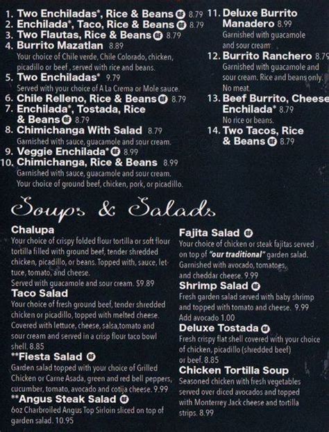 Menu at Mazatlan Mexican Restaurant, Everett