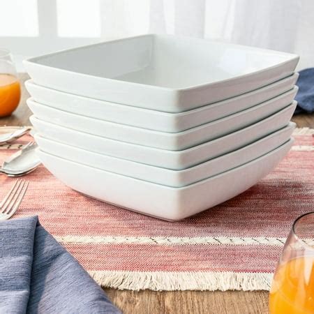 Better Homes & Gardens Loden Square Pasta Bowls, White, Set of 6 ...