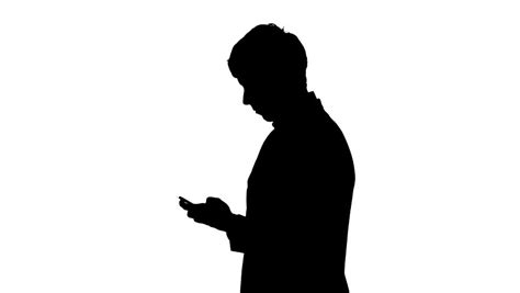 Black Silhouette Of Man Typing On Mobile Telephone, Isolated On ... - ClipArt Best - ClipArt Best