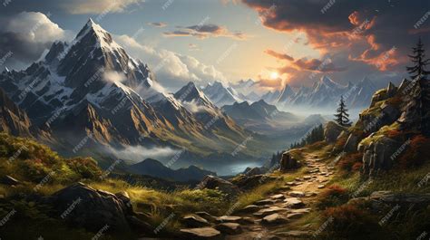 Premium AI Image | fantasy fantasy landscape with mountain and lake