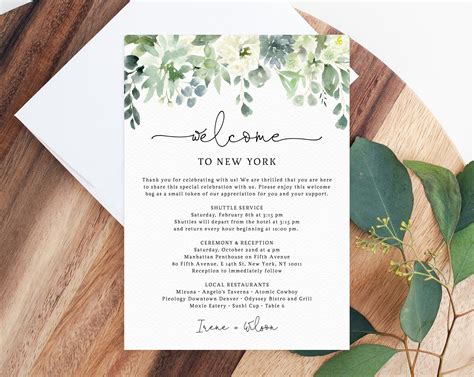 Welcome Letter Template, Wedding Itinerary Card, Greenery Welcome Bag | paperandthings