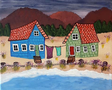 Beach Retreat, folk art painting, folk art, original art, acrylic painting, wall art, whimsical ...