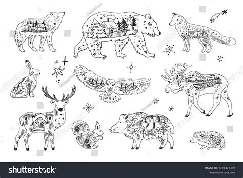 Forest Animals Christmas Winter Vector Illustrations Stock Vector ...