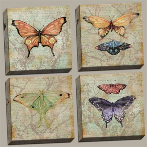 4 Vintage Butterfly Collage Art Prints Butterflies by Paul Brent; Four ...