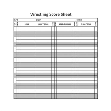 Wrestling Bout Sheet Template