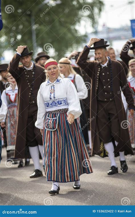 Estonian People In Traditional Clothing Walking The Streets Of Tallinn Editorial Photo ...