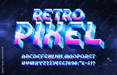 Retro Pixel alphabet font. Metallic effect letters and numbers. Digital ...