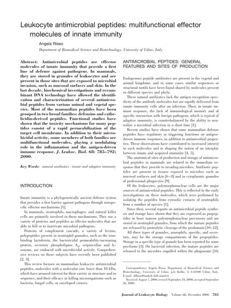 (PDF) Leukocyte antimicrobial peptides: Multifunctional effector ...