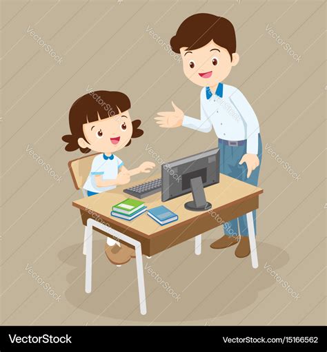 Teacher teaching computer to student girl Vector Image