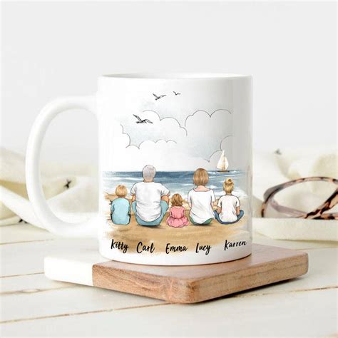 Personalized Family Coffee Mug Gift - Sitting on the beach | Unifury