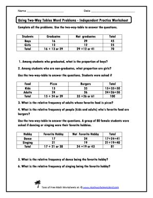 Two Way Tables Worksheet With Answers