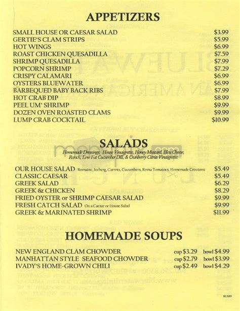 Menu of Bluewater Grill in Wrightsville Beach, NC 28480