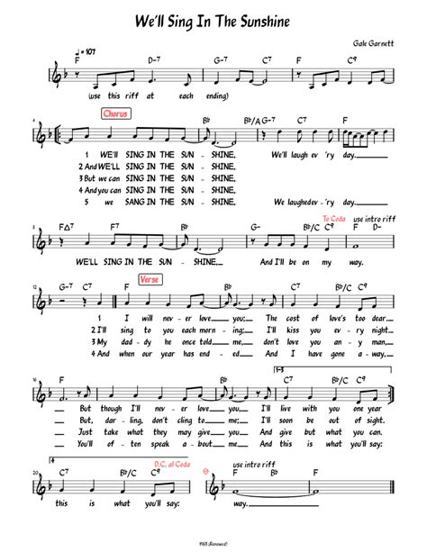 We'll Sing in the Sunshine (Lead sheet with lyrics ) Sheet music for Piano (Solo) | Musescore.com