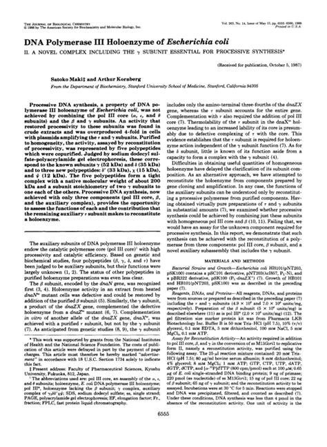 (PDF) DNA polymerase III holoenzyme of Escherichia coli. II. A novel complex including the γ ...