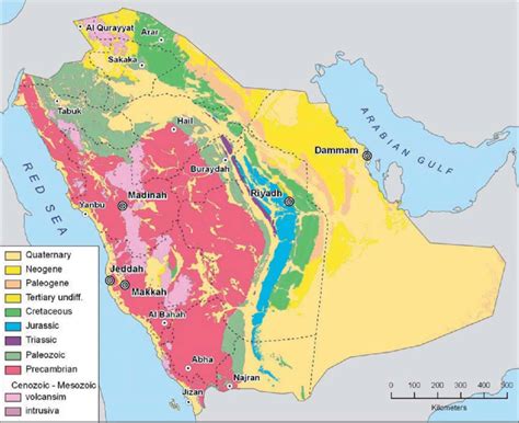 Simpli¿ ed geological map of the Kingdom of Saudi Arabia. | Download Scientific Diagram