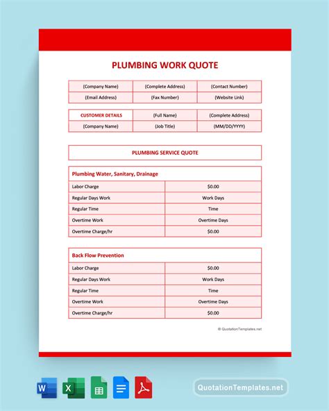 Plumbing Work Quote Template - RED – Quote Templates