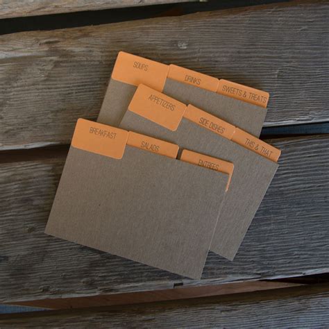 9 recipe card dividers, letterpress printed tabbed dividers with no re ...