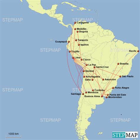 StepMap - Flights in South America - Landkarte für Argentina