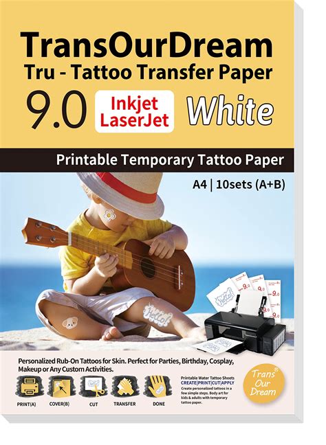 Buy TransOurDream White Printable Temporary Tattoo Transfer Paper for ...