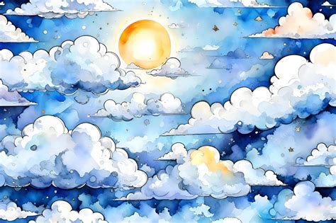 Premium Photo | Watercolor sky with clouds hand drawn illustration for your design