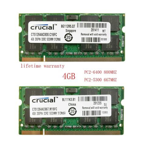 Crucial DDR2 2GB 4GB 8GB Notebook RAM SODIMM PC2-5300 PC2-6400 667MHZ 800MHZ Sodimm Laptop ...