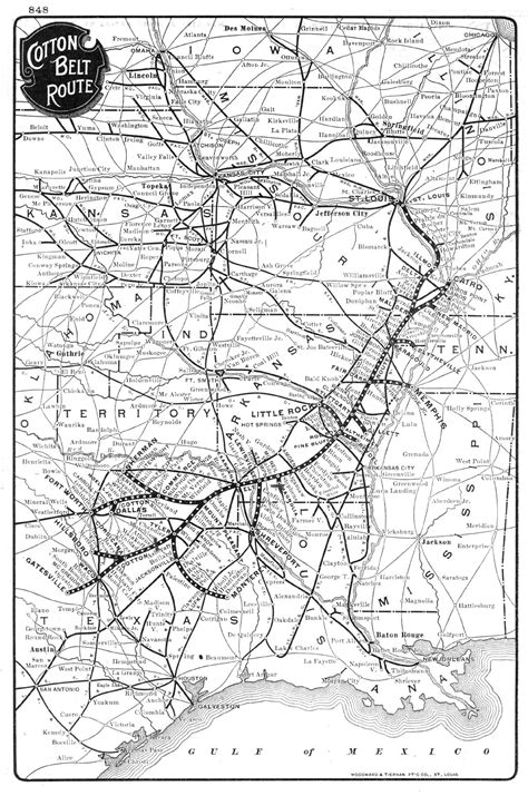 St. Louis-Southwestern Railroad Company (Cotton Belt System), Reference Map Showing Route in 1906.