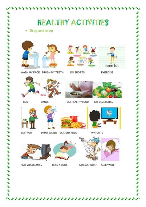 an activity sheet for children to learn healthy activities