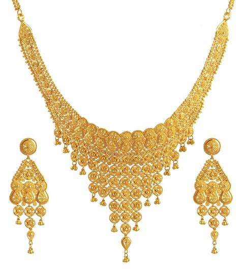 Gold Filigree Necklace Set (22 Karat) - StGo3993 - 22Kt Gold filigree Necklace and Earrings set ...