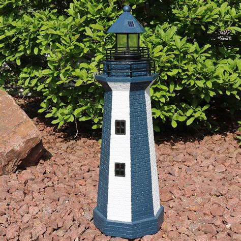 Sunnydaze Solar LED Garden Lighthouse, Outdoor Yard Decoration, 36 Inch Tall, Blue Stripe ...