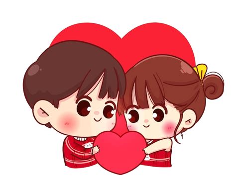 Free Vector | Lovers couple holding read heart together, happy valentine, cartoon character ...