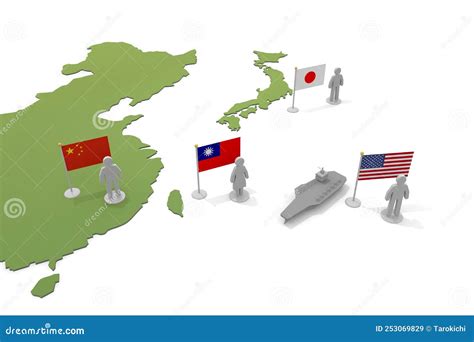 Taiwan, China, America and Japan. World Map and Relationships Stock ...